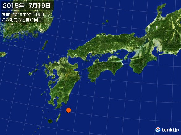 西日本・震央分布図(2015年07月19日)