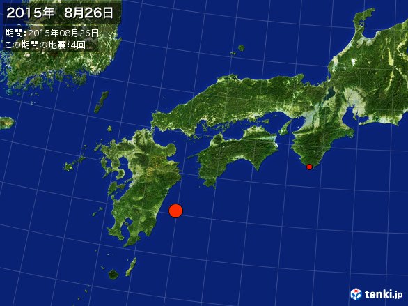 西日本・震央分布図(2015年08月26日)