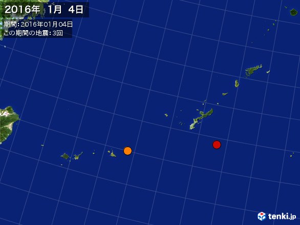 沖縄・震央分布図(2016年01月04日)