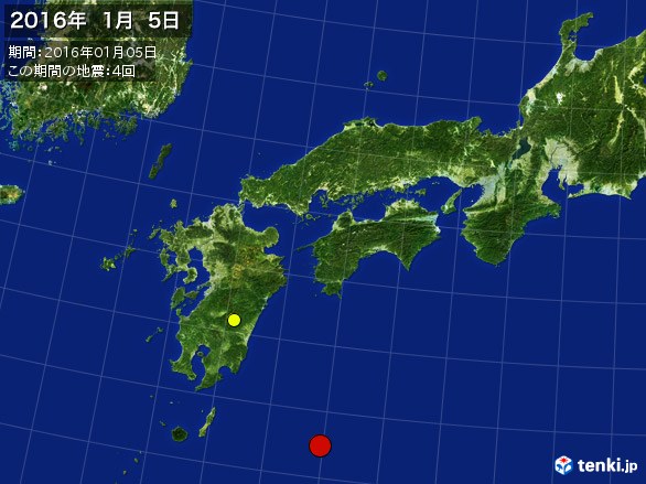 西日本・震央分布図(2016年01月05日)