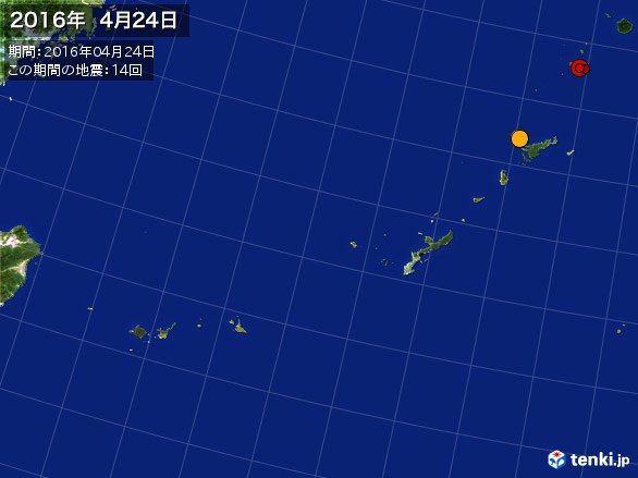 沖縄・震央分布図(2016年04月24日)