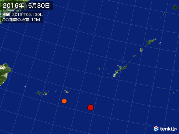沖縄・震央分布図(2016年05月30日)