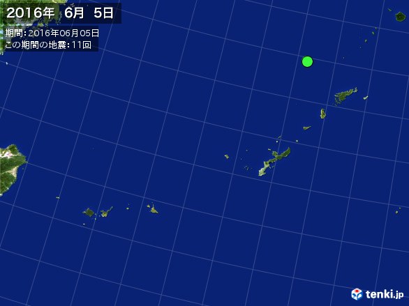沖縄・震央分布図(2016年06月05日)
