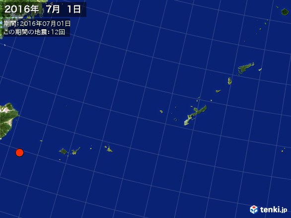 沖縄・震央分布図(2016年07月01日)