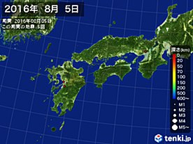 2016年08月05日の震央分布図