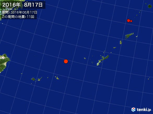 沖縄・震央分布図(2016年08月17日)