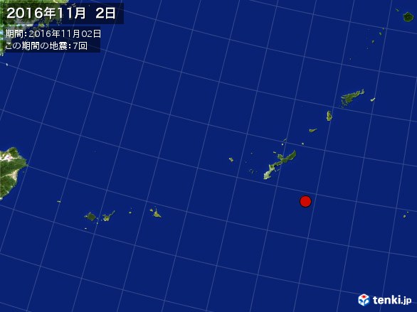 沖縄・震央分布図(2016年11月02日)