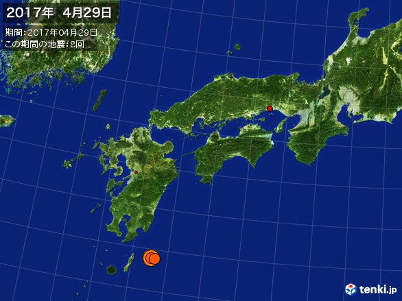 西日本・震央分布図(2017年04月29日)