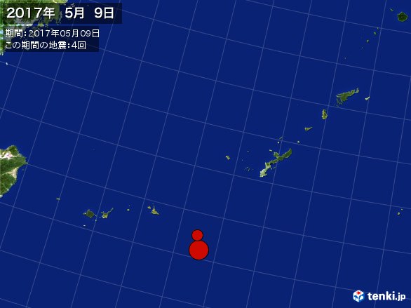 沖縄・震央分布図(2017年05月09日)
