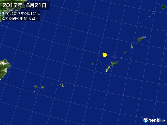 沖縄・震央分布図(2017年08月21日)