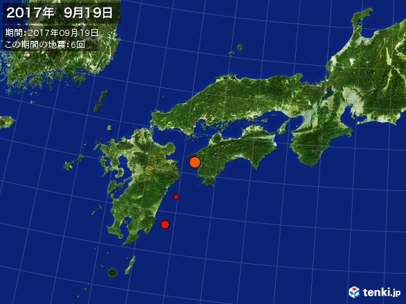 西日本・震央分布図(2017年09月19日)