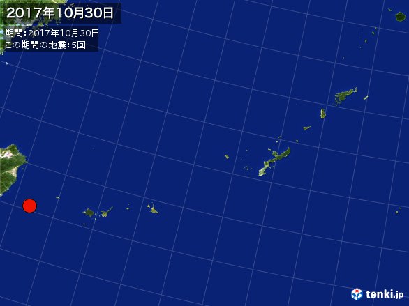 沖縄・震央分布図(2017年10月30日)
