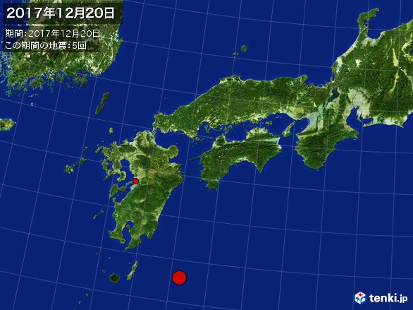 西日本・震央分布図(2017年12月20日)