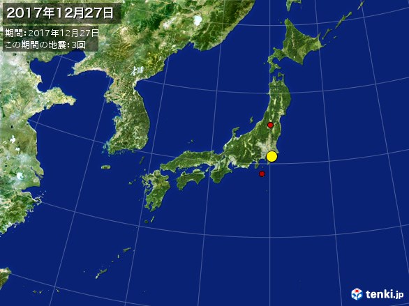 日本全体・震央分布図(2017年12月27日)