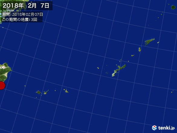 沖縄・震央分布図(2018年02月07日)