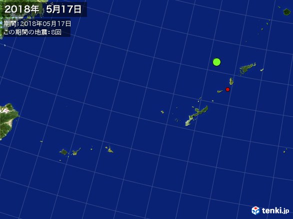 沖縄・震央分布図(2018年05月17日)