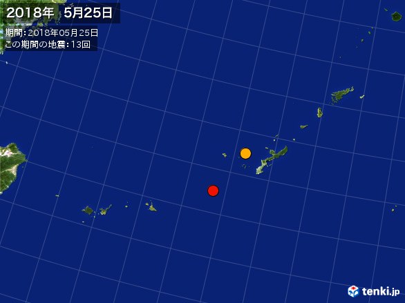 沖縄・震央分布図(2018年05月25日)