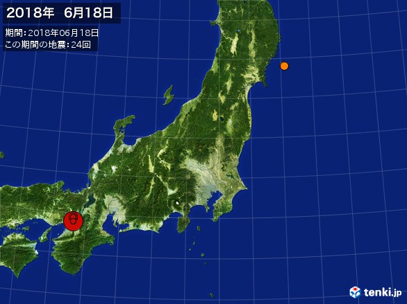 東日本・震央分布図(2018年06月18日)