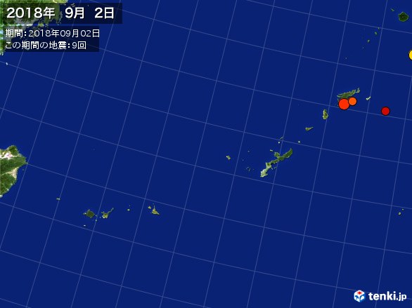 沖縄・震央分布図(2018年09月02日)