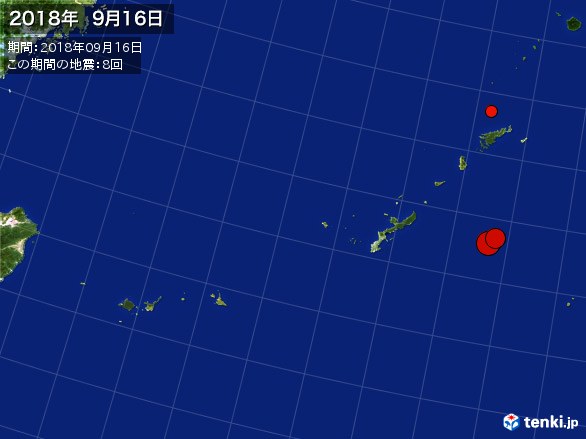 沖縄・震央分布図(2018年09月16日)