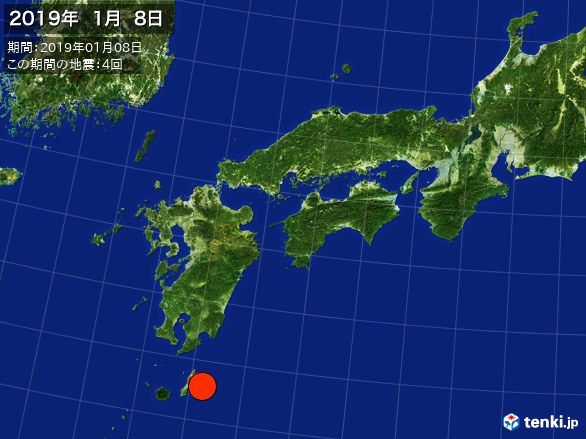 西日本・震央分布図(2019年01月08日)
