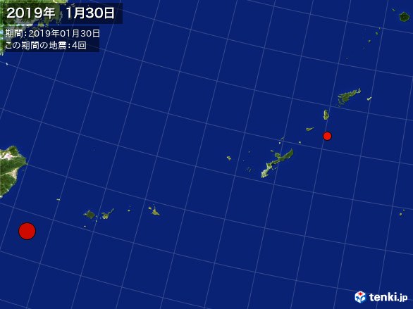 沖縄・震央分布図(2019年01月30日)
