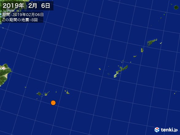 沖縄・震央分布図(2019年02月06日)