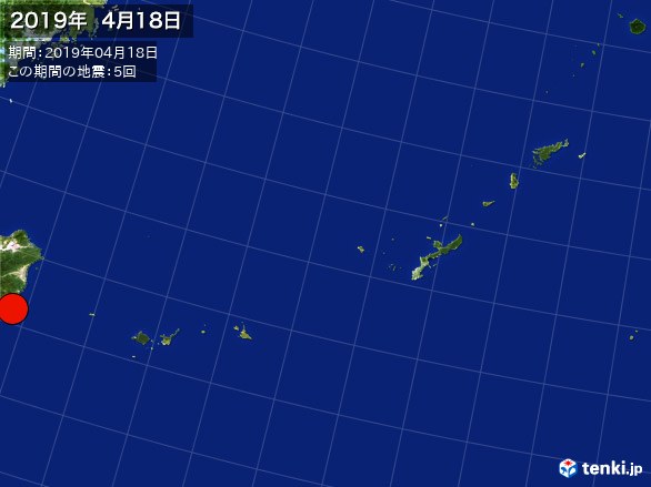 沖縄・震央分布図(2019年04月18日)