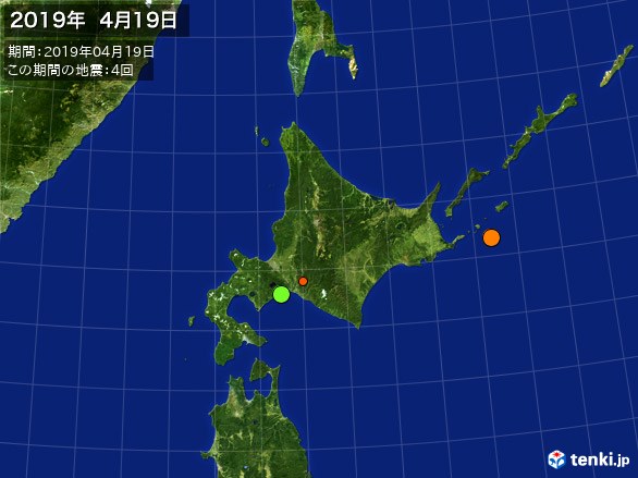 北日本・震央分布図(2019年04月19日)