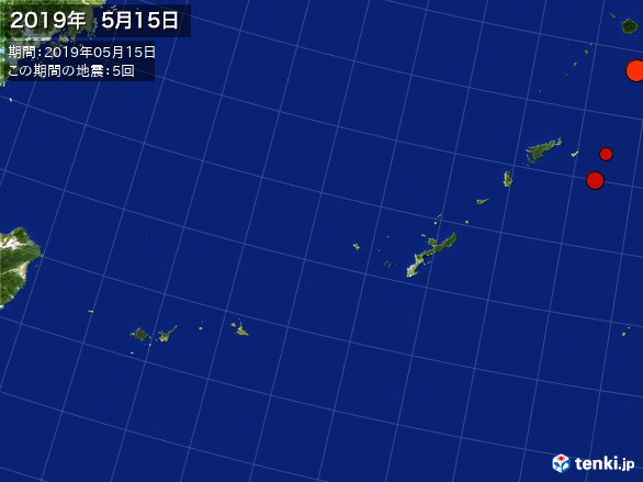 沖縄・震央分布図(2019年05月15日)