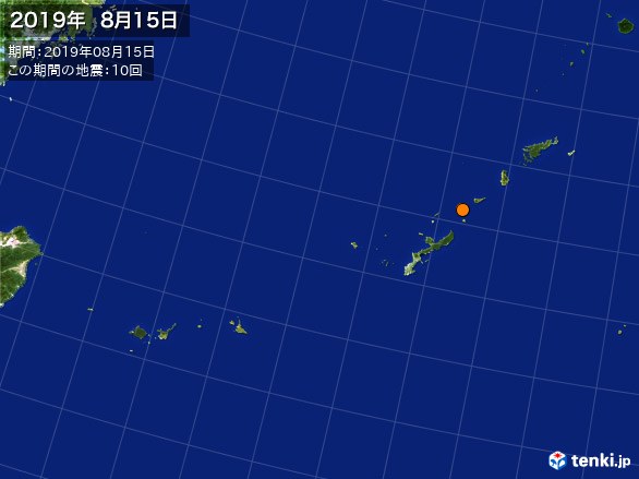 沖縄・震央分布図(2019年08月15日)