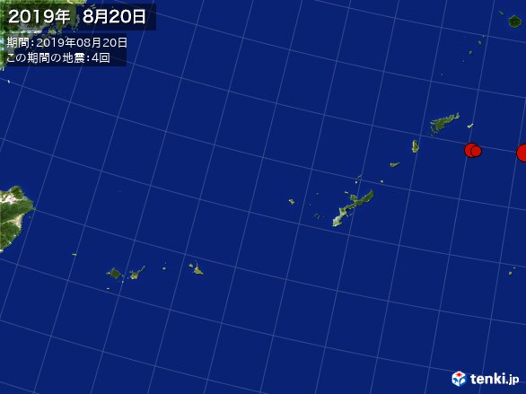 沖縄・震央分布図(2019年08月20日)