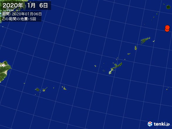 沖縄・震央分布図(2020年01月06日)