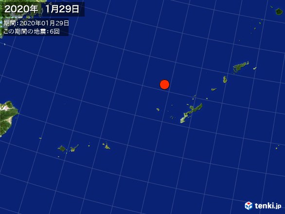 沖縄・震央分布図(2020年01月29日)