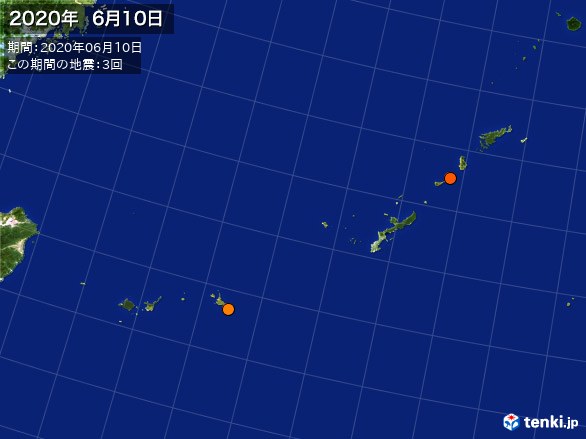 沖縄・震央分布図(2020年06月10日)