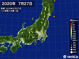 2020年07月27日の震央分布図