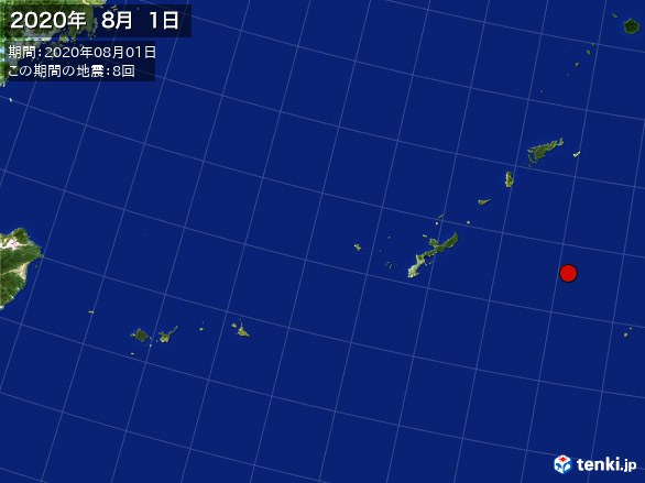 沖縄・震央分布図(2020年08月01日)