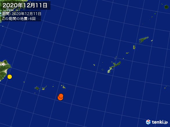 沖縄・震央分布図(2020年12月11日)
