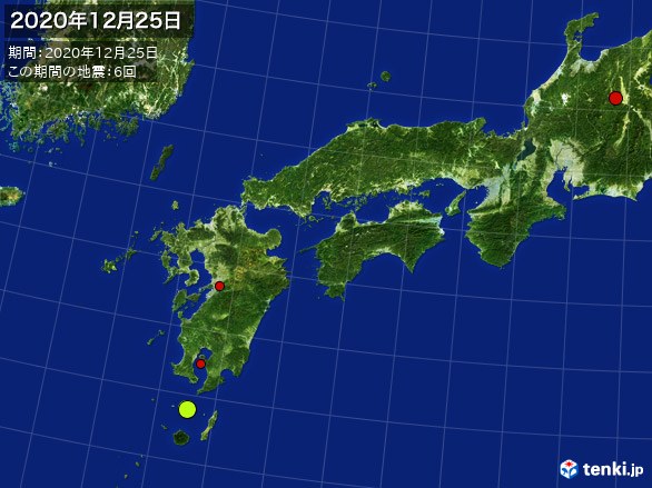 西日本・震央分布図(2020年12月25日)