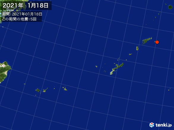 沖縄・震央分布図(2021年01月18日)