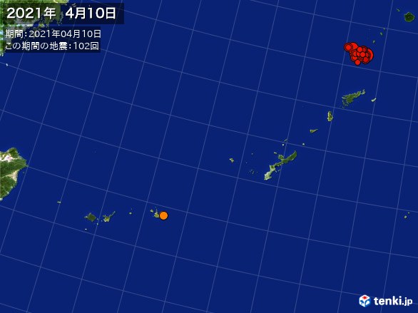沖縄・震央分布図(2021年04月10日)