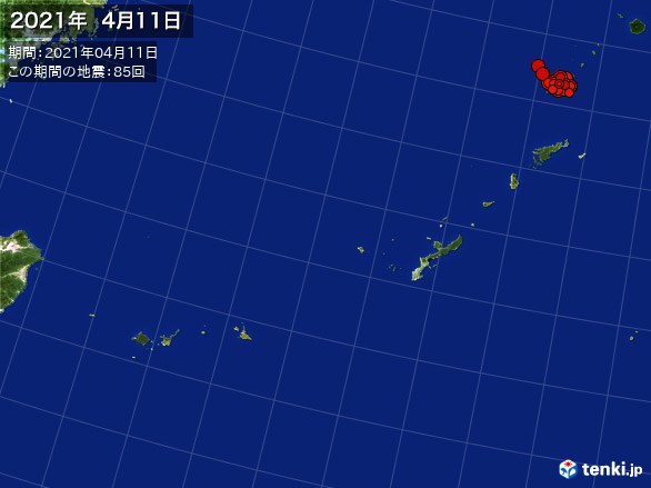 沖縄・震央分布図(2021年04月11日)