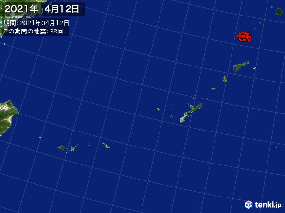 沖縄・震央分布図(2021年04月12日)