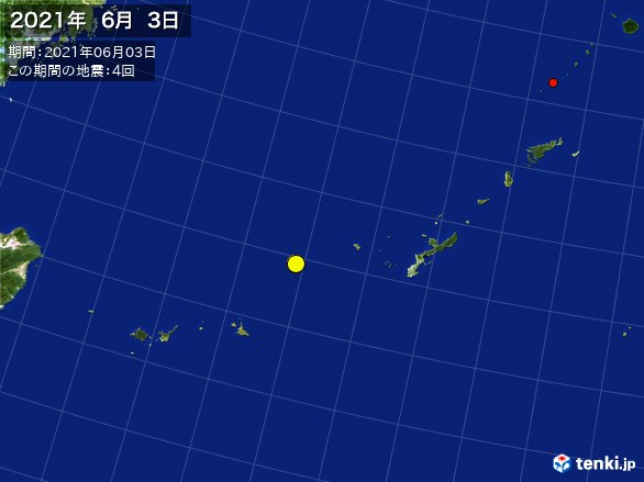 沖縄・震央分布図(2021年06月03日)