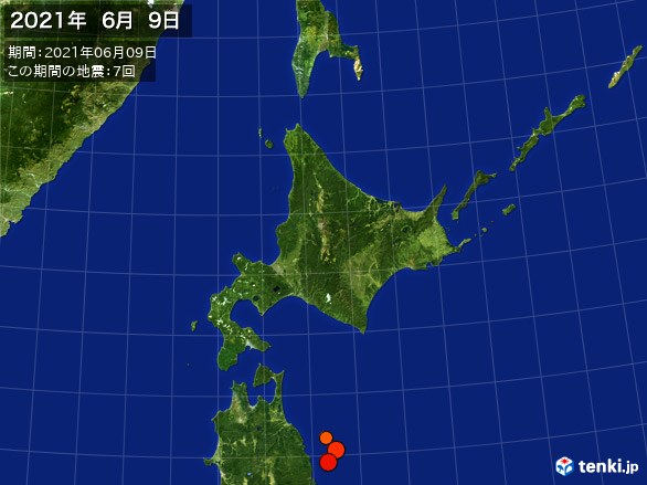 北日本・震央分布図(2021年06月09日)