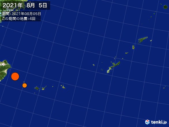 沖縄・震央分布図(2021年08月05日)