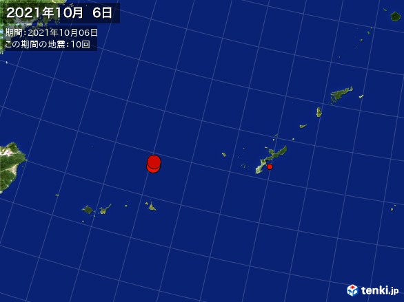 沖縄・震央分布図(2021年10月06日)