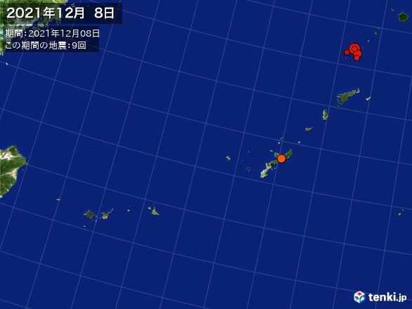 沖縄・震央分布図(2021年12月08日)