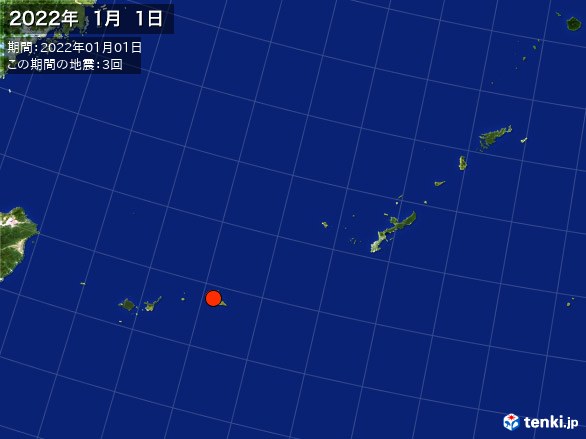 沖縄・震央分布図(2022年01月01日)