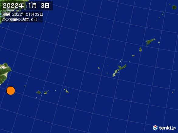 沖縄・震央分布図(2022年01月03日)